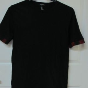 Forever 21 Men Black and Plaid Tee T-Shirt Medium